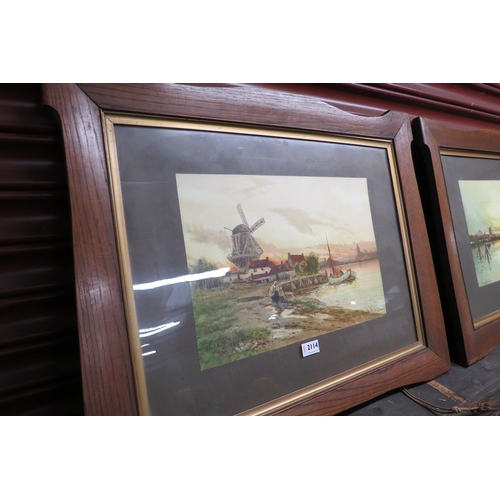 2114 - Two Edwardian prints in Art Nouveau oak frames