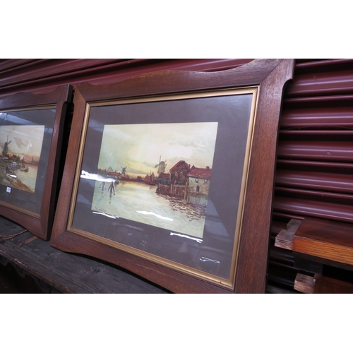 2114 - Two Edwardian prints in Art Nouveau oak frames