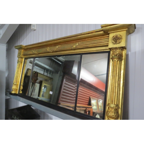 2122 - A 19th century gilt framed overmantel mirror 155 x 71cm