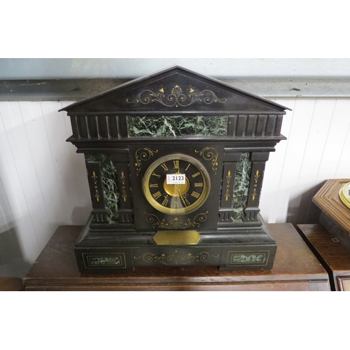 2123 - A substantial Victorian marble mantel clock with brass presentation plaque