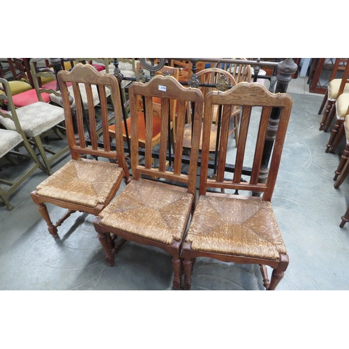 2198 - Three french oak rope seat chairs