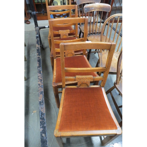 2202 - Four 1940's oak pub chairs