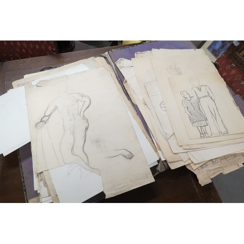 2210 - A folder containing a quantity of sketches and paintings