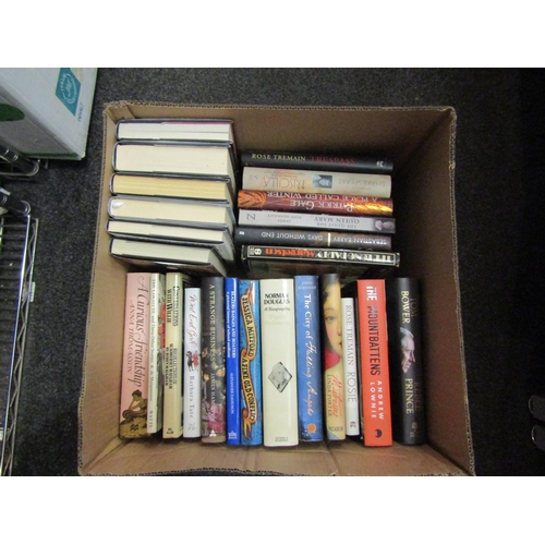 1396 - Two boxes of hardback volumes, biographies, novels, etc