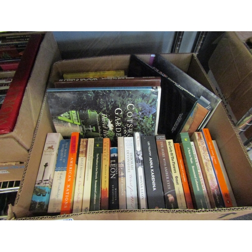 1400 - Two boxes containing paperback novels, collecting, etc