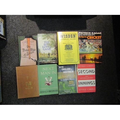 1407 - A box of cricket books including four Wisden's Anthologies, Lonsdale Library, etc