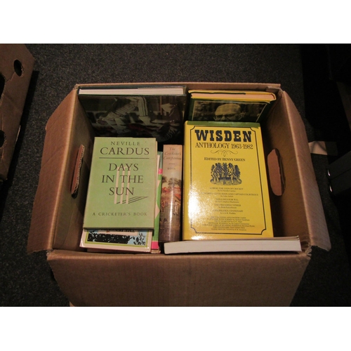 1407 - A box of cricket books including four Wisden's Anthologies, Lonsdale Library, etc