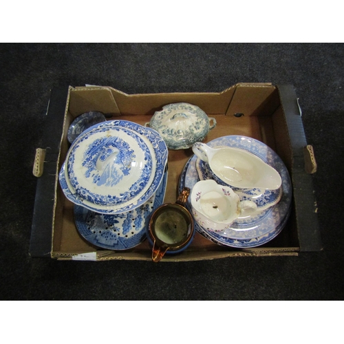 1422 - Two boxes of mixed 19th Century and later dinner wares, including blue and white