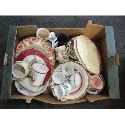 1422 - Two boxes of mixed 19th Century and later dinner wares, including blue and white