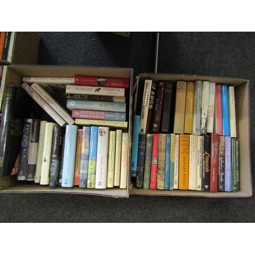 1425A - Two boxes containing hardback volumes, novels, biographies, etc