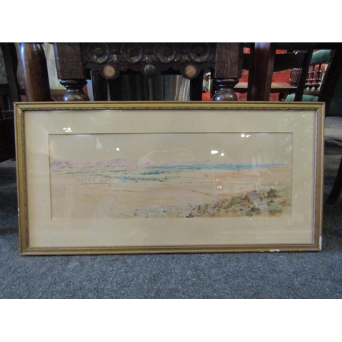 1448 - A 19th Century framed and glazed watercolour, desert scene.  Unsigned work.  Image size 18cm x 51cm ... 