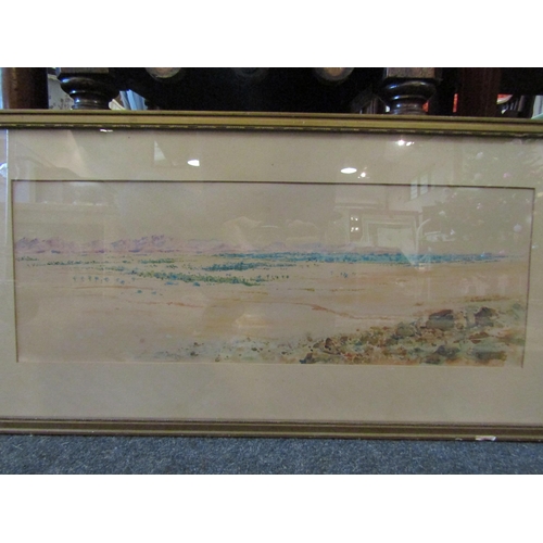 1448 - A 19th Century framed and glazed watercolour, desert scene.  Unsigned work.  Image size 18cm x 51cm ... 