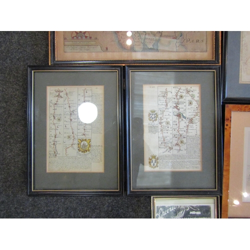 1452 - Assorted maps and churches etchings, framed and glazed