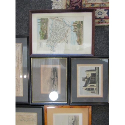 1452 - Assorted maps and churches etchings, framed and glazed