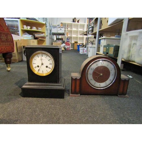 1460 - A C.I.K. Aftenberge, Regent St, ebonised mantle clock, Roman numerated chapter ring, pendulum and a ... 