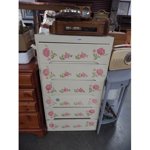 2374 - A 1950's painted chest of six drawers, pot cupboard and corner table