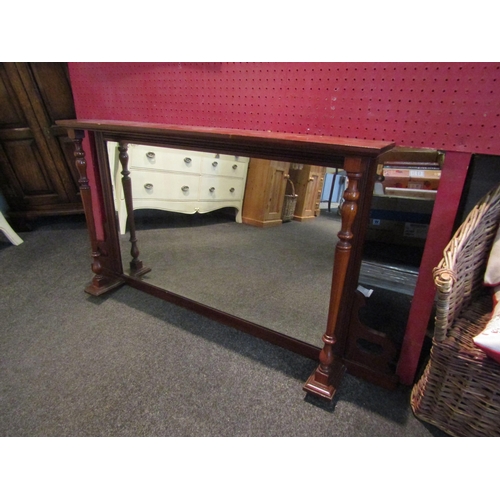 1059 - A Victorian mahogany overmantel mirror, shaped brackets, turned spindles, 60cm x 120cm total