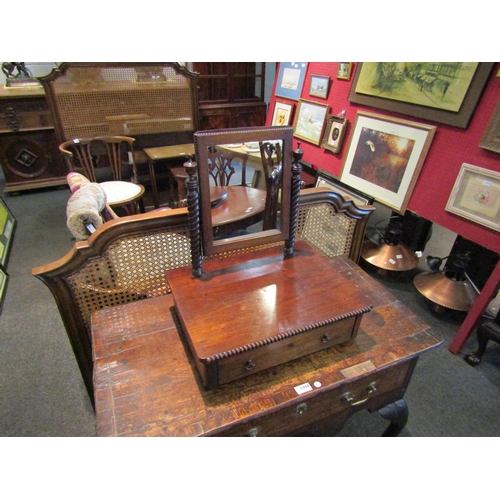 1097 - A circa 1800 rosewood dressing chest mirror with urn shape finials on barley-twist supports with bea... 