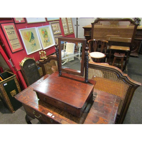 1097 - A circa 1800 rosewood dressing chest mirror with urn shape finials on barley-twist supports with bea... 