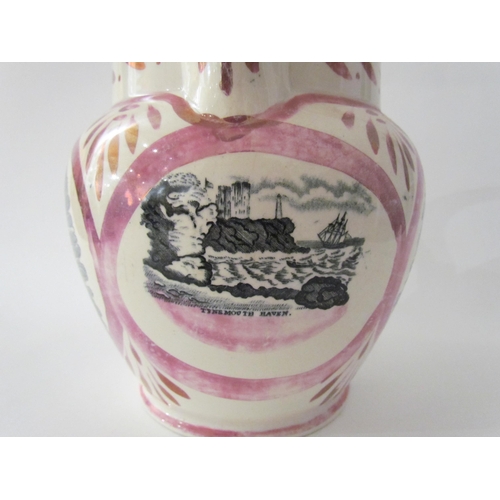 4033 - A 19th Century Sutherland lustre jug decorated with the 'West View of the Iron Bridge over the Wear ... 