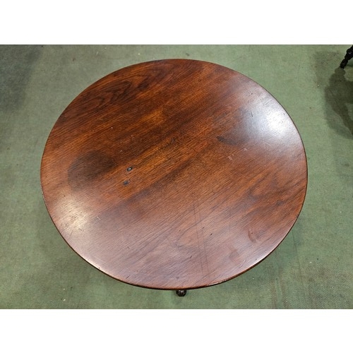 4240 - A 19th Century oak circular top wine table on a fruitwood turned and carved tripod base, 50cm tall x... 