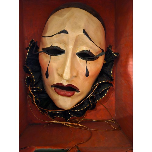 4241 - A papier-mache Venetian Townhouse with Pierrot mask to interior