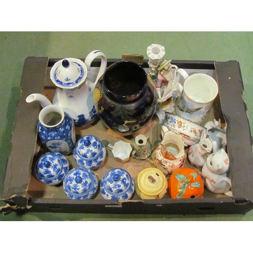 4257 - A box of miscellaneous ceramics to include Royal Stanley Ware vase, Clarice Cliff preserve pot in th... 