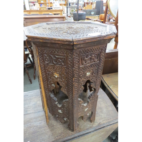 2119 - A vintage Indian hand carved wooden side table a/f