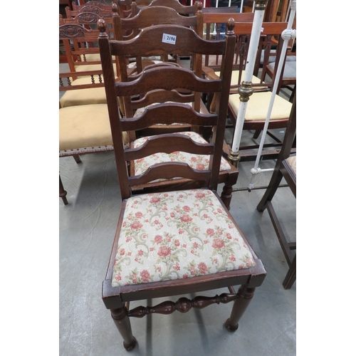 2138 - Six (4+2) oak ladder back chairs