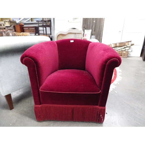 2268 - A 1930's red velour arm chair