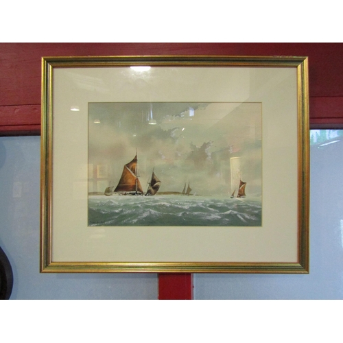 4022 - A watercolour of sailing yachts at sea, indistinctly signed lower left, framed and glazed, 25 x 36cm... 