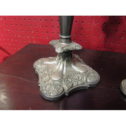 4038 - A pair of plated three sconce candelabra, 25cm tall      (E) £10-20