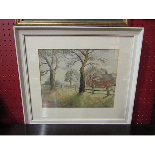 4044 - A.J. BENNETT: Radbourne Lane, 14/1/71, watercolour signed lower right, framed and glazed, 23cm x 29c... 