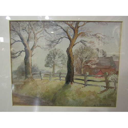 4044 - A.J. BENNETT: Radbourne Lane, 14/1/71, watercolour signed lower right, framed and glazed, 23cm x 29c... 