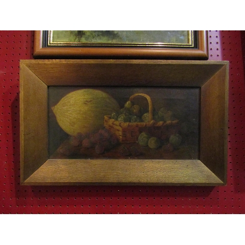 4069 - A 19th Century oil on canvas of still life fruit, gilt painted frame, 18cm x 39cm image size