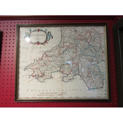 4098 - A 17th Century hand coloured map of South Wales by Robert Morden, framed and glazed 35.5 x 43cm imag... 