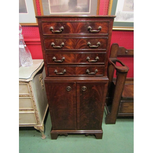 4109 - A George III style crossbanded flame mahogany tallboy of small proportions the hinged top over one f... 