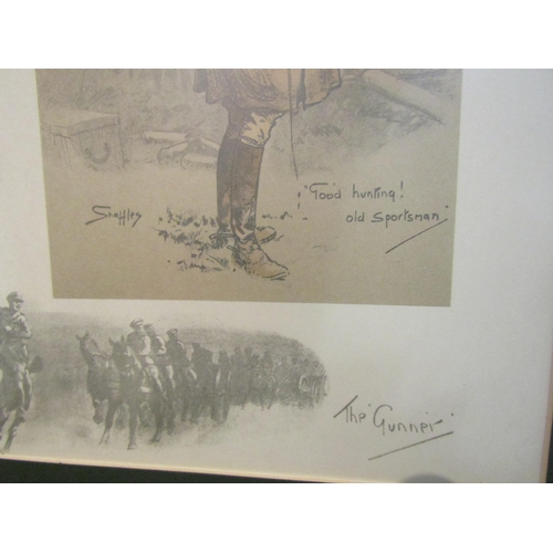 4112 - SNAFFLES: 'Good Hunting! old Sportsman' and 'The Gunner', framed and glazed, 40.5 x 30cm    (R) £60