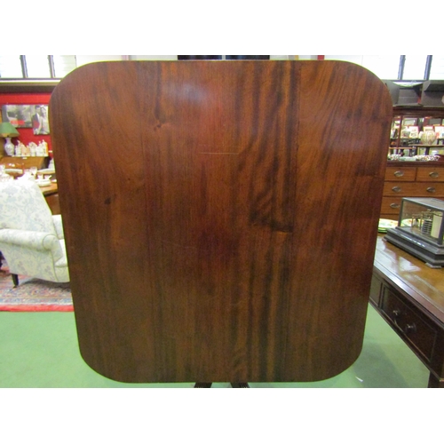 4122 - A Circa 1840 flame mahogany reeded edge cornered tilt-top table on a turned column and carved acanth... 