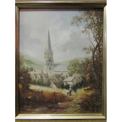 4128 - RITTER: An oil 'View of Lostwithiel', England, signed lower left, gilt framed, 24cm x 19cm image siz... 