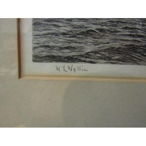 4135 - A William Wyllie etching of the Battle of Trafalgar, signed lower left, framed and glazed, 19cm x 40... 