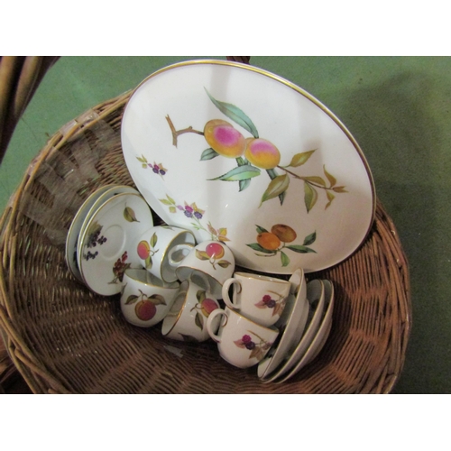 4141 - A basket containing a selection of Royal Worcester Evesham, six cups and saucers and a cake plate