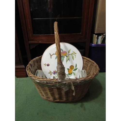 4141 - A basket containing a selection of Royal Worcester Evesham, six cups and saucers and a cake plate