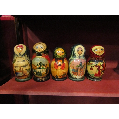 4160 - A collection of Russian Dolls, some depicting Russian scenes/buildings (10)