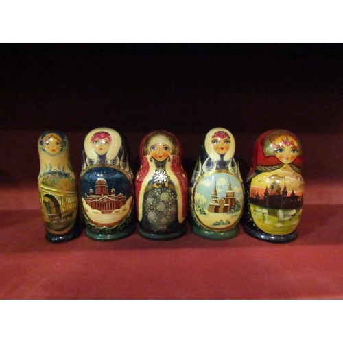 4160 - A collection of Russian Dolls, some depicting Russian scenes/buildings (10)