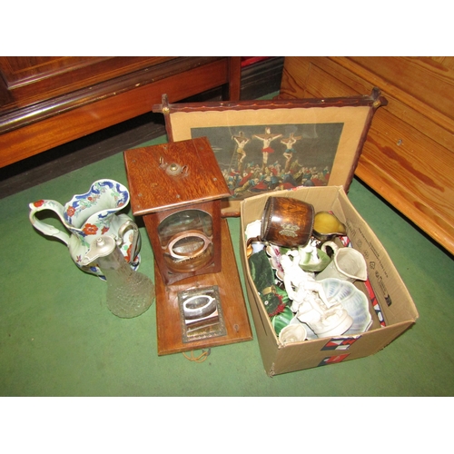 4162 - A mixed group of ceramic and domestic bygone items to include an early 20th Century wood and glass c... 