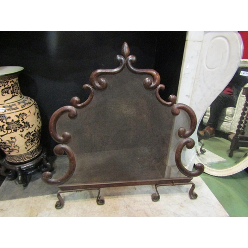 4175 - An ornate metal fire screen with scrolling surround, 84cm tall x 88cm wide