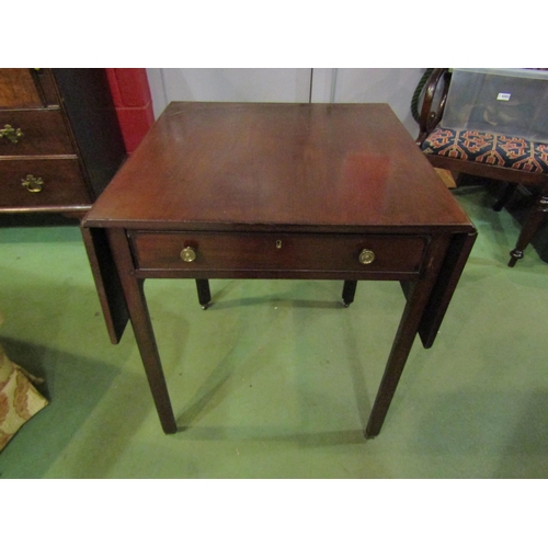 4199 - A Georgian mahogany lamp table with drop-flaps, single drawer, chamfered legs to castors, 73cm x 61c... 