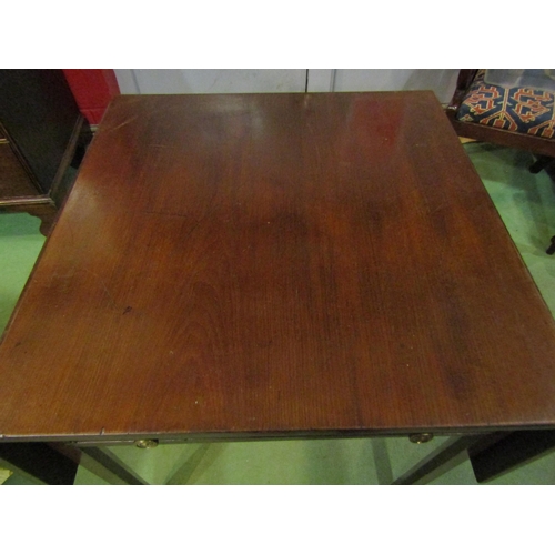 4199 - A Georgian mahogany lamp table with drop-flaps, single drawer, chamfered legs to castors, 73cm x 61c... 