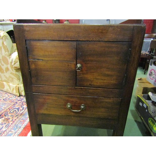 4200 - A George III mahogany nightstand the gallery top over a two door cupboard and single drawer on squar... 